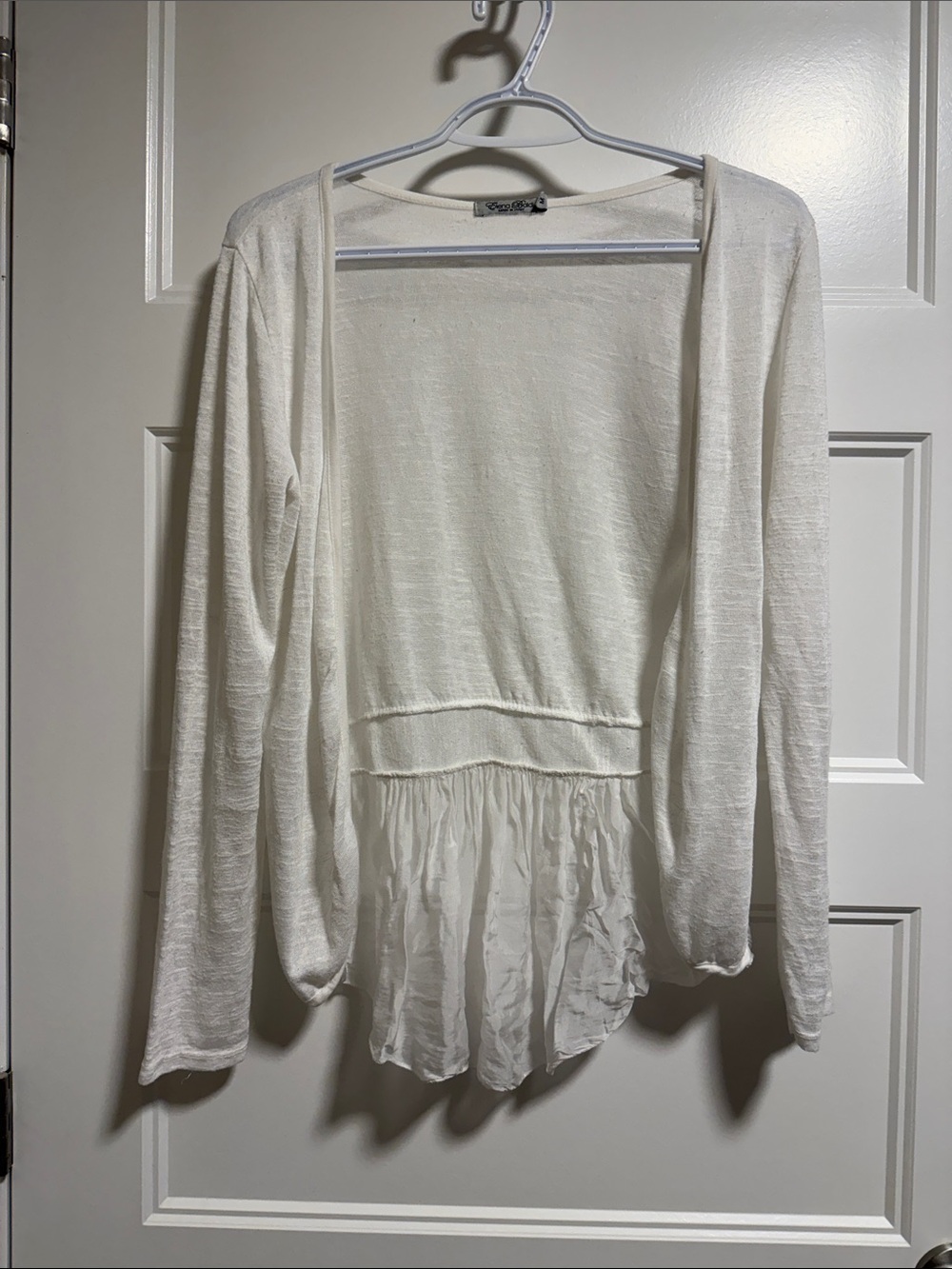 Lightweight Open-Front Cream Cardigan with Chiffon Hem